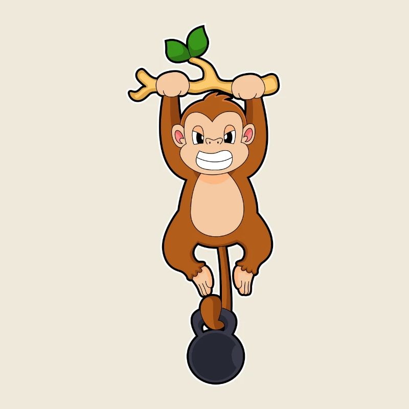 Affe beim Krafttraining mit Hantel
