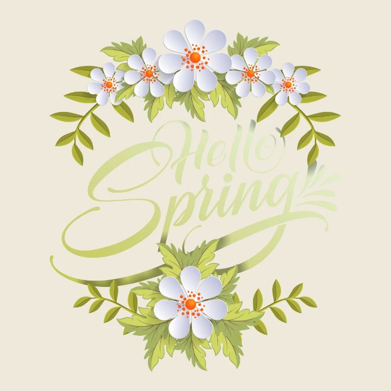 Frühling, Spruch Hello-Spring, Typografie Blumen