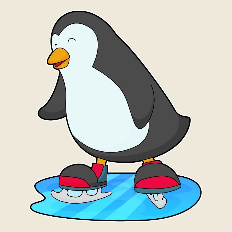 Pinguin beim Eislaufen mit Schlittschuhe