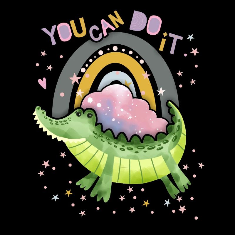 Lustiges-Krokodil Motivationsspruch mit Regenbogen