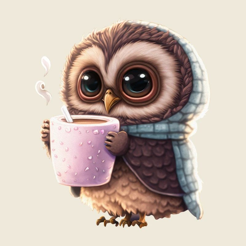 Süße Kaffee Eule, nachtaktive Eule, die Kaffee lie