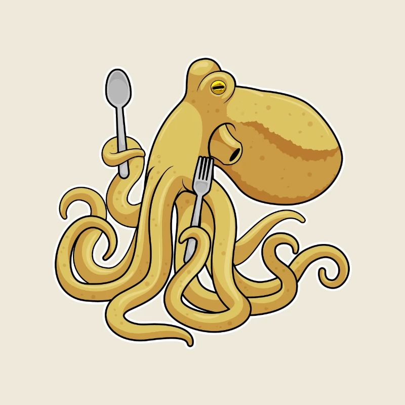 Krake Essen Löffel Gabel