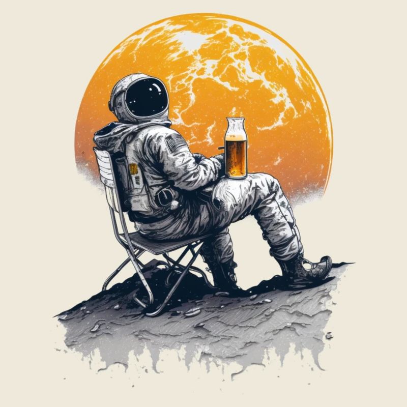 Cool illustration astronaut with beer on moon