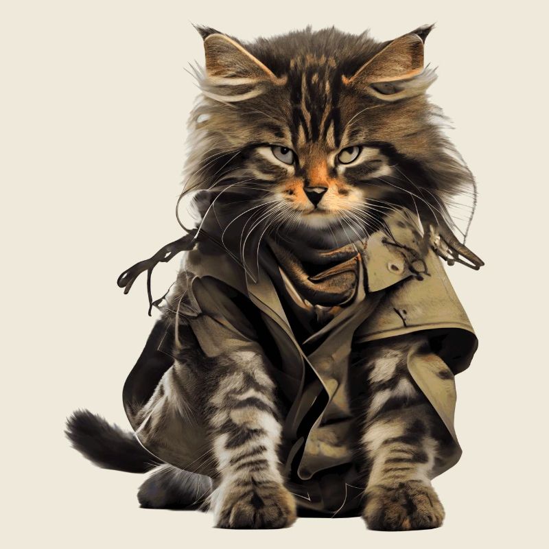 Cat as guerrilla fighter and veteran with poncho