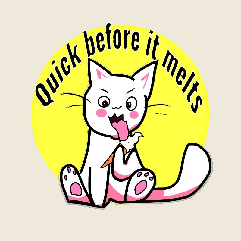 Cute kitten eating ice cream quick before it melts