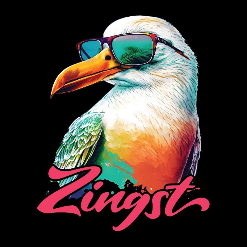 Zingst Urlaub coole bunte Möwe mit Sonnenbrille
