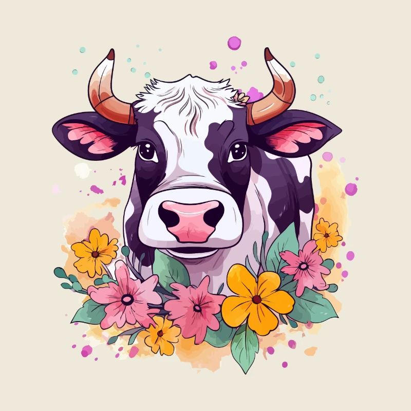 Vache et fleurs