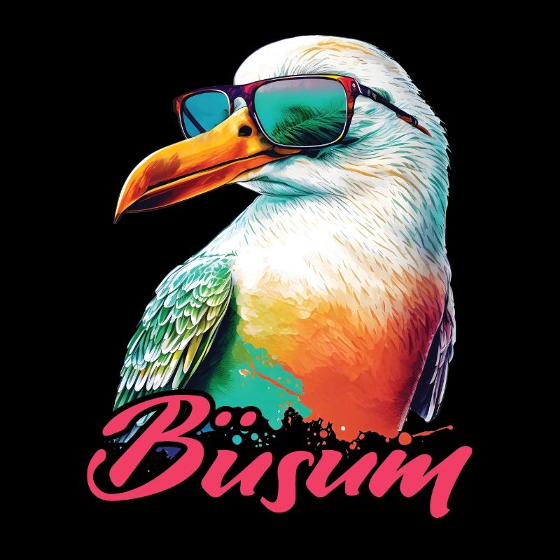 Büsum Urlaub coole bunte Möwe mit Sonnenbrille