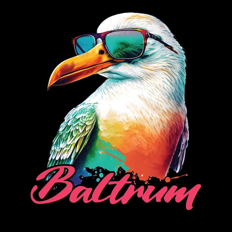 Baltrum Urlaub coole bunte Möwe mit Sonnenbrille