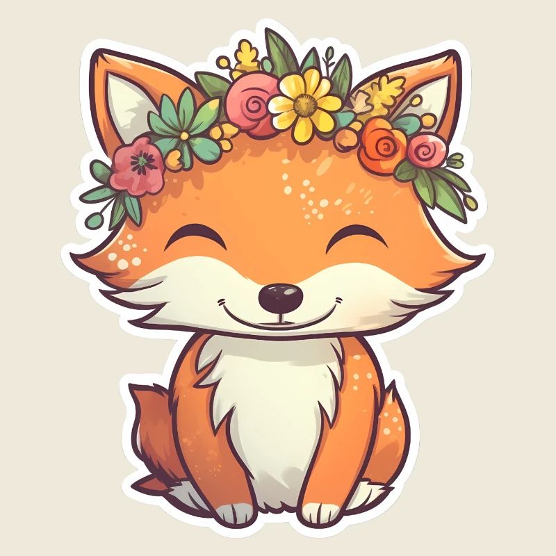 Petit renard avec couronne de fleurs