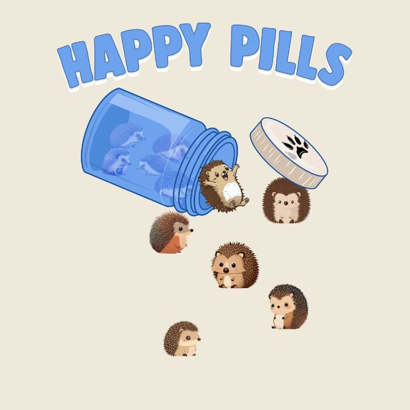 Happy Pills Hedghogs Funny Whimsical Hedgehog Love