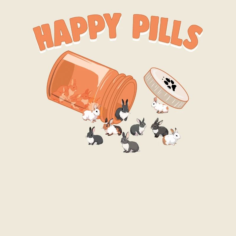 Pilules heureuses Mignon Rex Bunny Drôle de lapin Jeu de mots de race