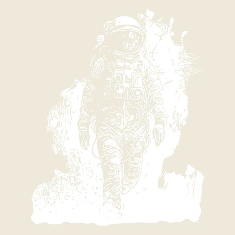 Vintage astronaut walking in moon dust nebula