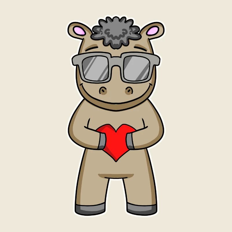 Cooles Pferd mit Brille und Herz