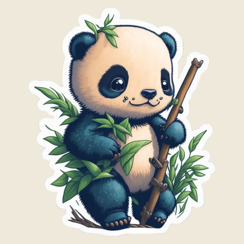 Panda mignon avec bambou