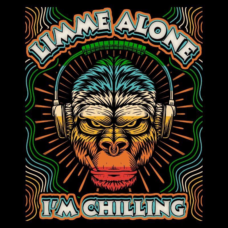 Affe mit Kopfhörer Gorilla-Affe, Chillen Spruch