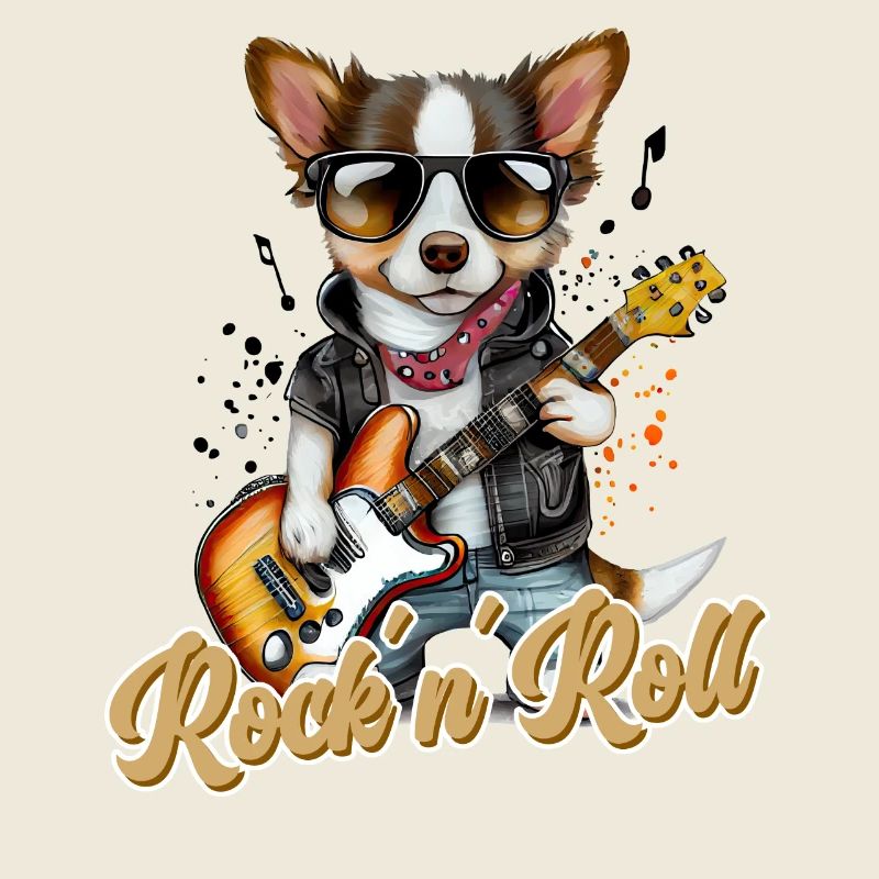 Lustiger Hund mit E-Gitarre Rock 'n' Roll