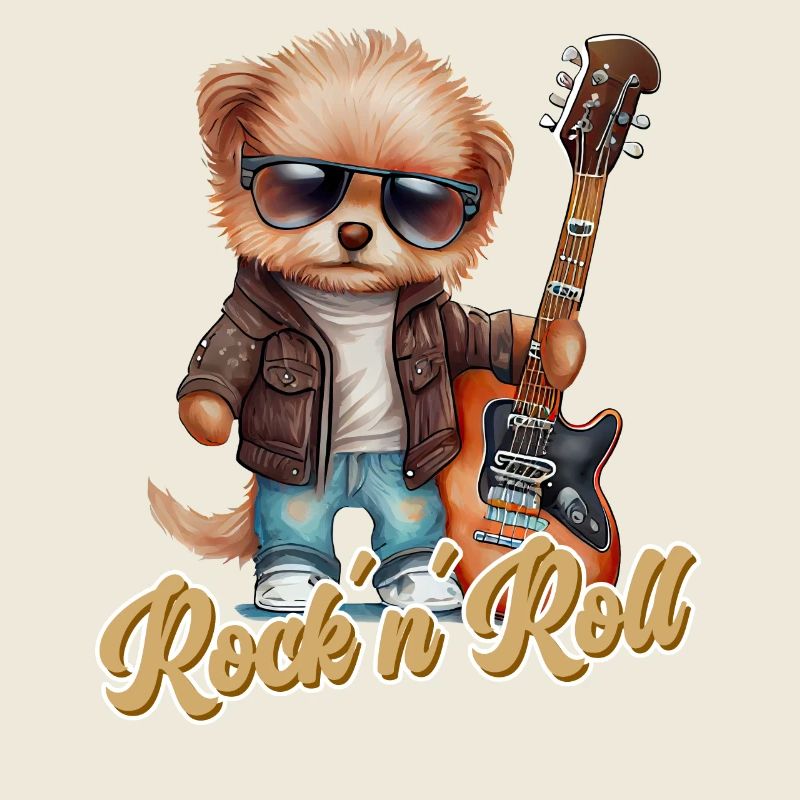 Lustiger Hund mit E-Gitarre Rock 'n' Roll