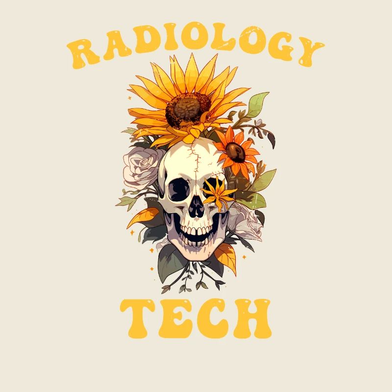 Radiology Tech Floral Skull Funny Sunflower Lover