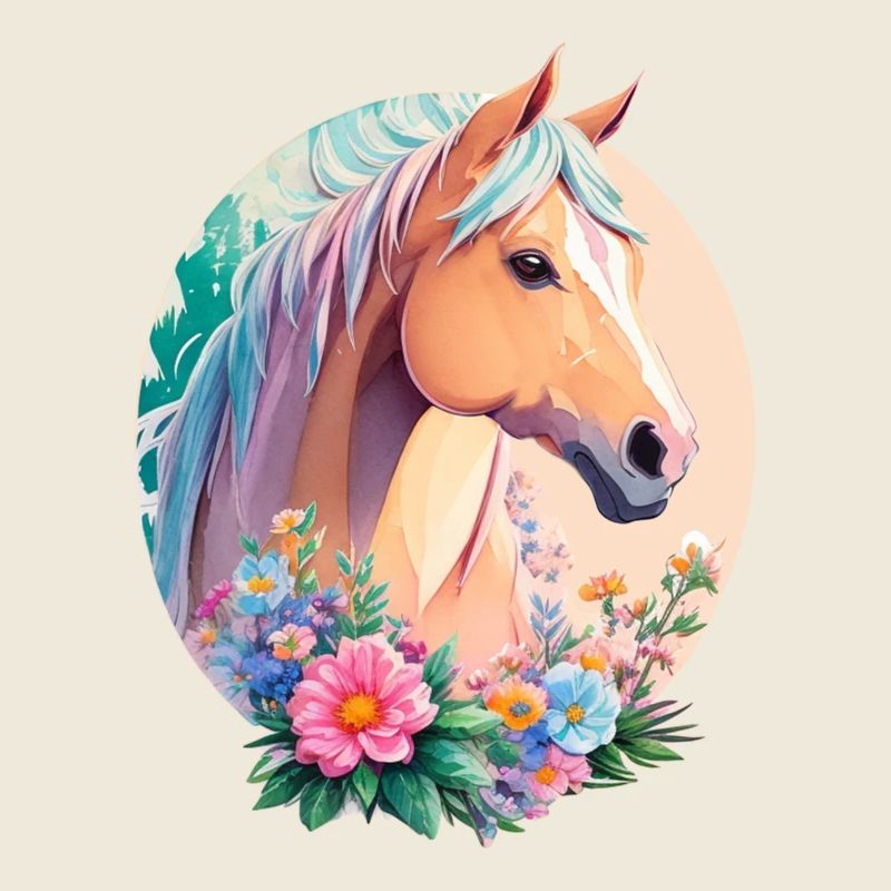 Pastel Couleurs Pony Horse Art avec des fleurs