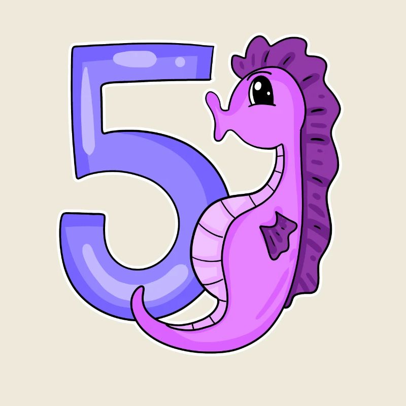 5th Birthday Motif Seahorse - Five Years Old