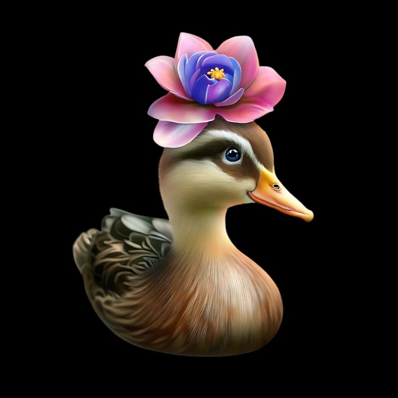 Canard avec chapeau de fleurs
