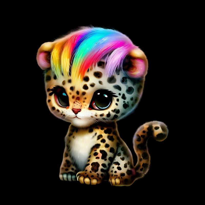 Leopard Baby mit Regenbogenmähne