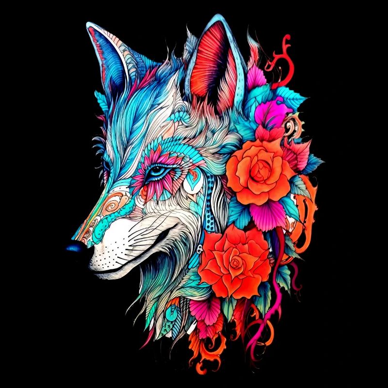 Loup aux fleurs