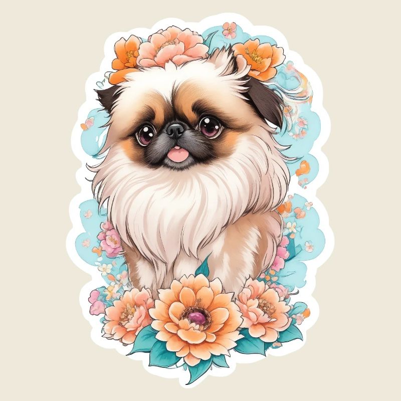 Chien pékinois avec motif de couronne de fleurs