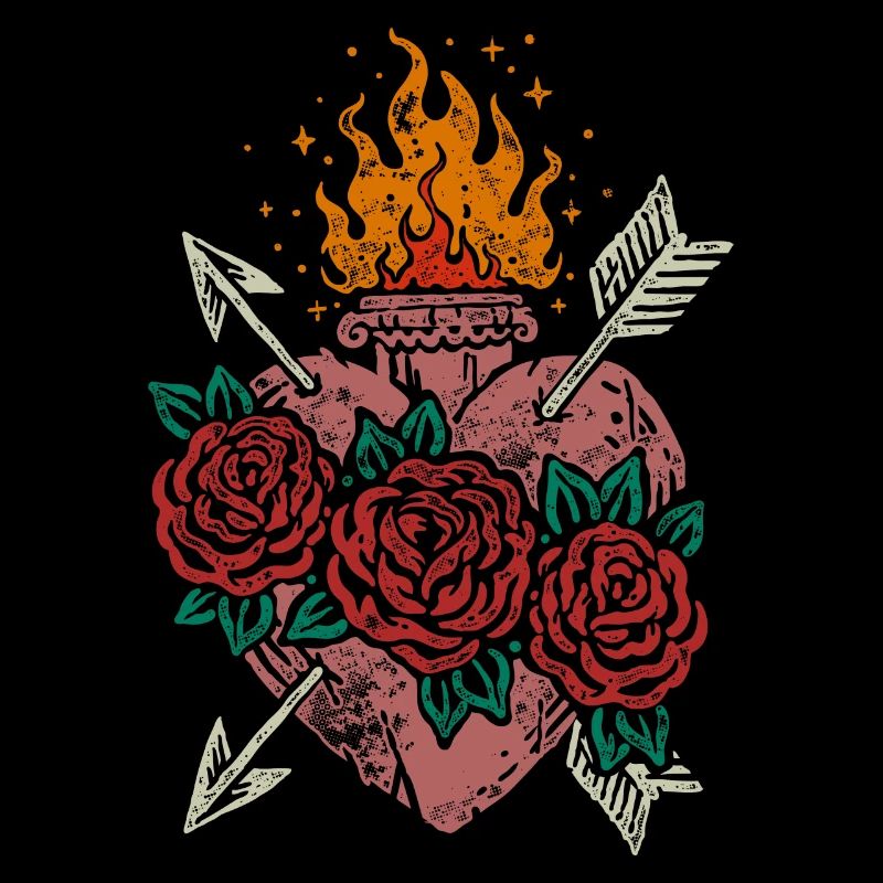 Flame heart and rose
