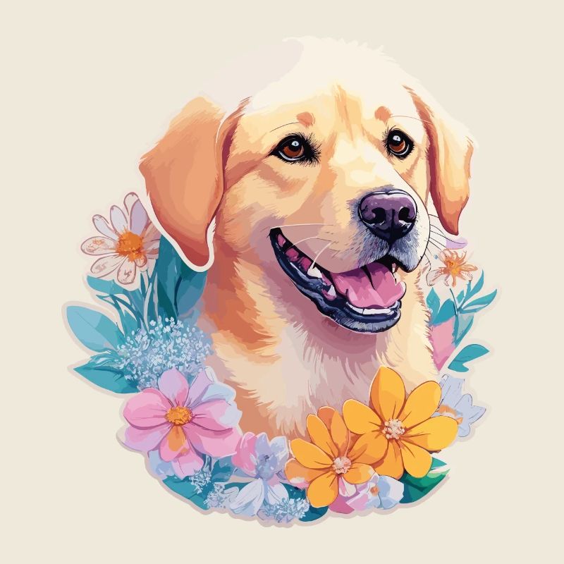 Chien Labrador Retriever avec motif de couronne de fleurs