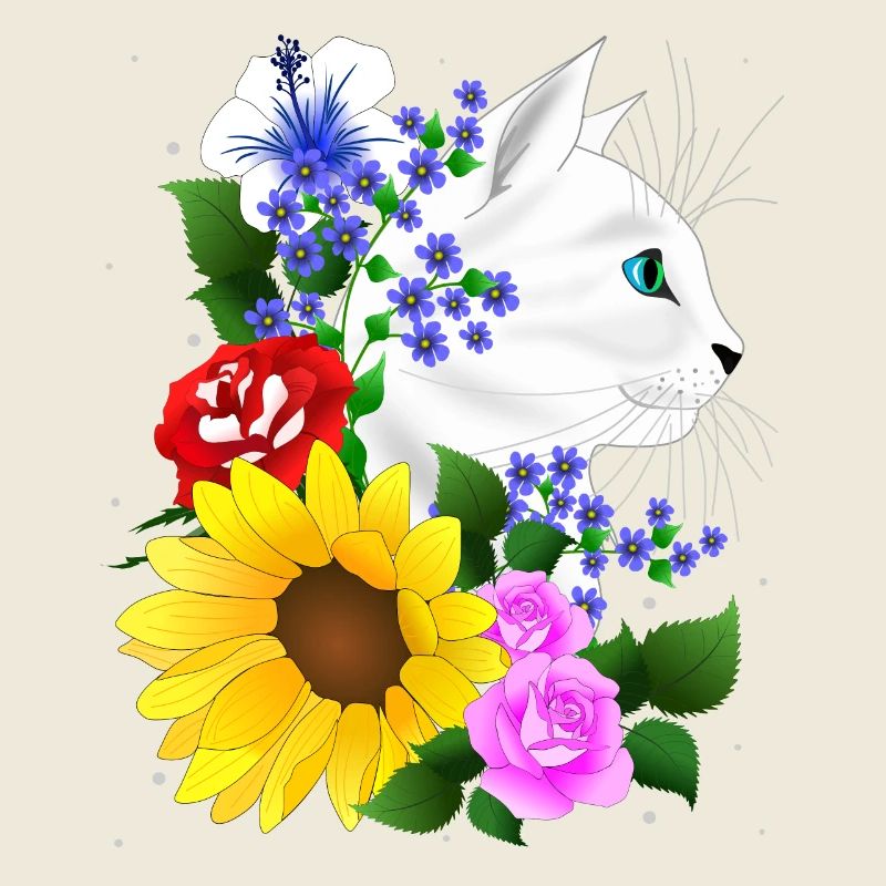 Cat Cat Kitten Flowers Blossoms Cat Cat