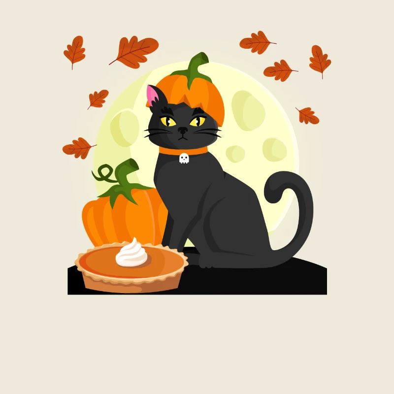 Pilgrim Black Cat Pumpkin Pie Thanksgiving Day