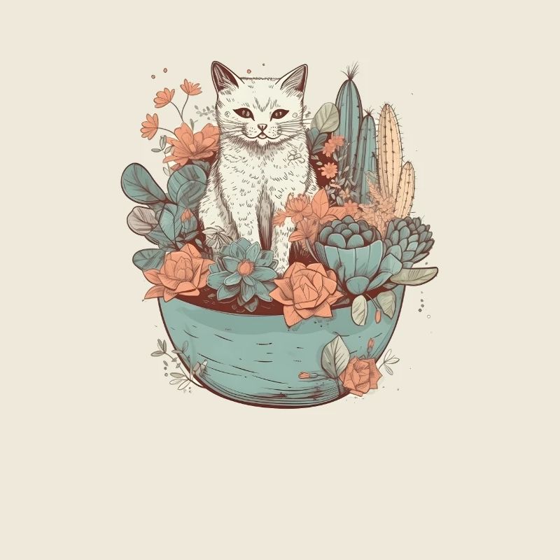 Katze im Blumentopf gezeichnet
