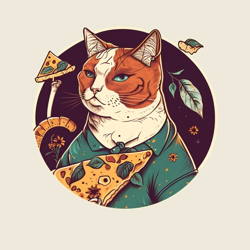 cat with slices of pizza
