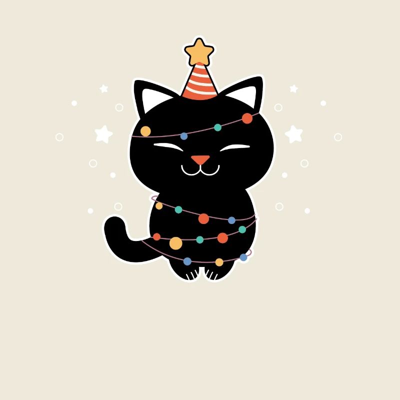 Black Cat Meow Christmas Tree Lights Funny