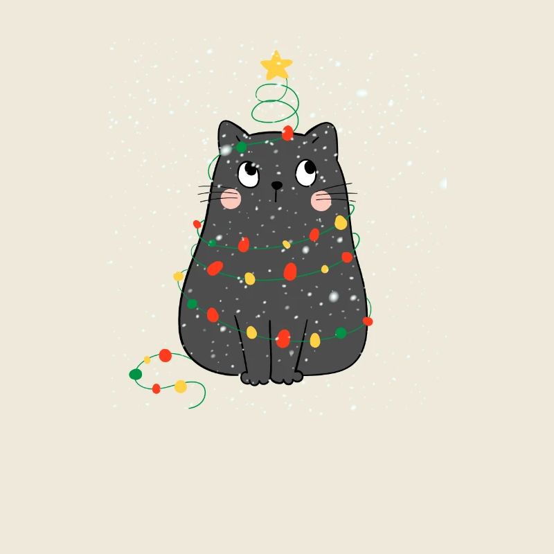 Black Cat Meow Christmas Tree Lights Drôle