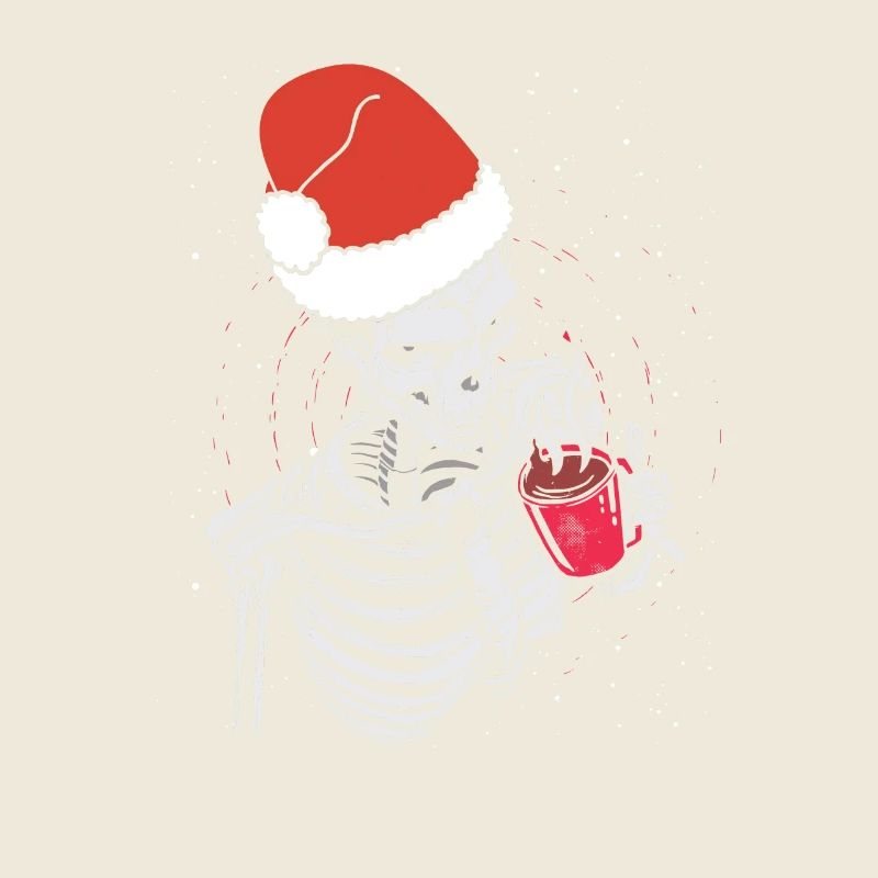 Skeleton Santa Claus Hat Coffee Drinking Funny
