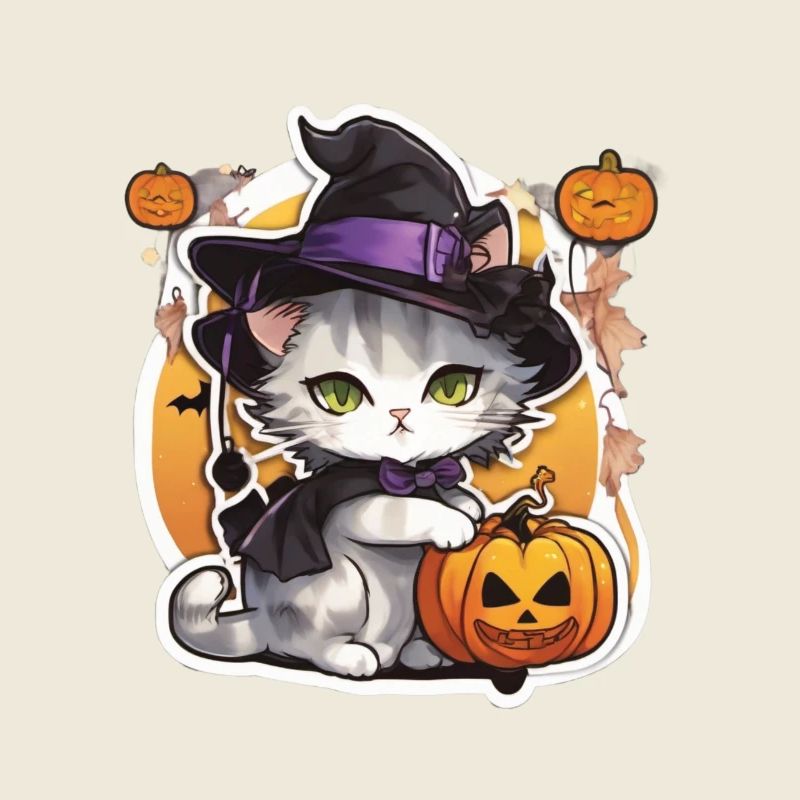 Chat Blanc Chat Halloween Chat Sorcière Chapeau de Sorcière