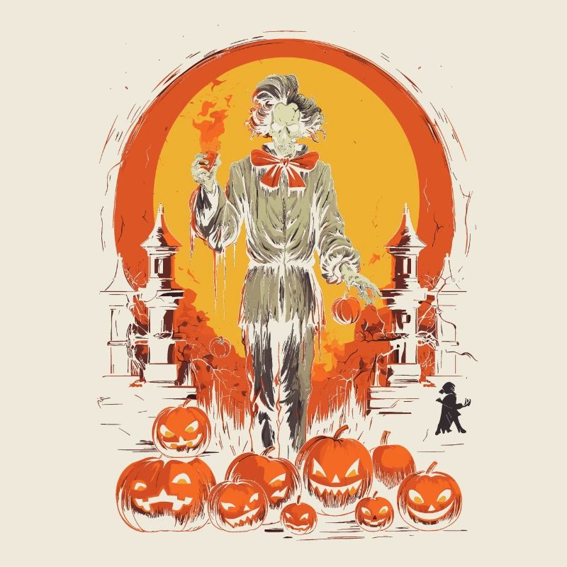 Clown effrayant d’Halloween avec des citrouilles et de la lune
