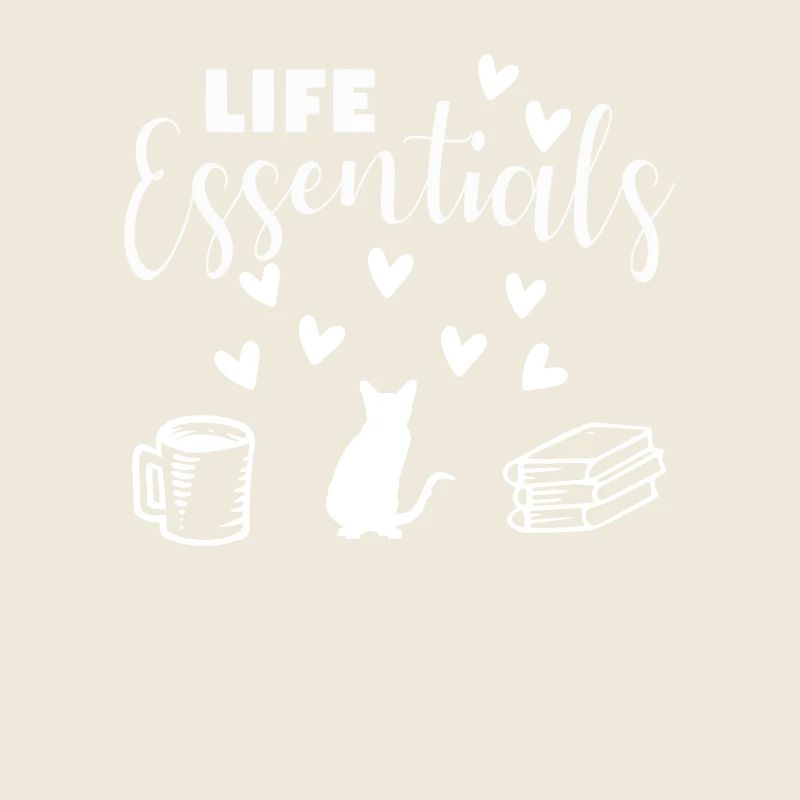 Life Essentials Funny Books Cats Coffee