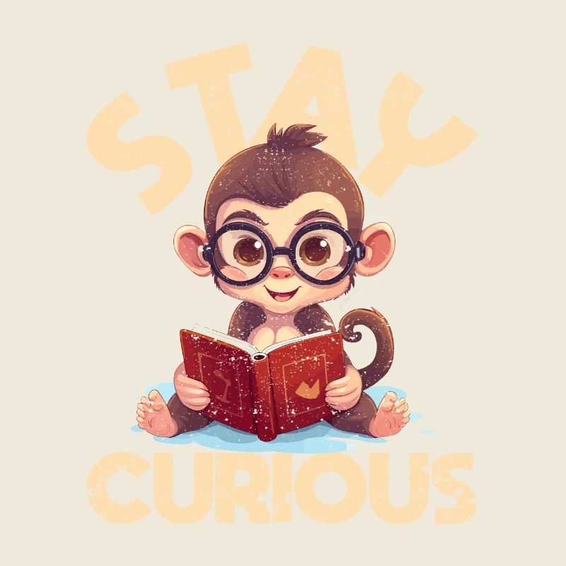 Stay curious monkey reading funny book lover
