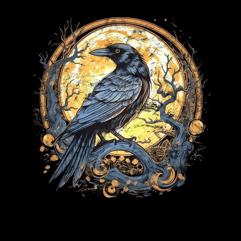 Raven, Full Moon, Celtic, Norse, Pagan, Bird,