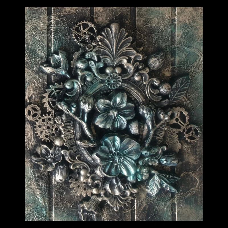 Steampunk Vintage Blumen mit Zahnrädern