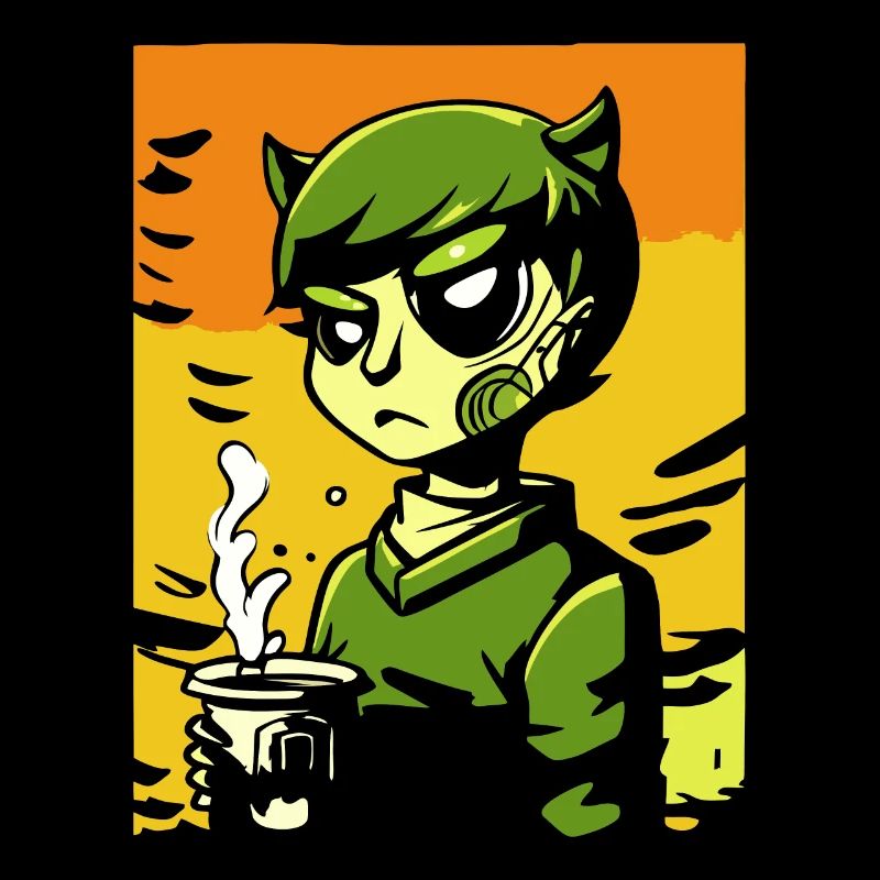 Cartoon Manga Anime, Junge mit Kaffee