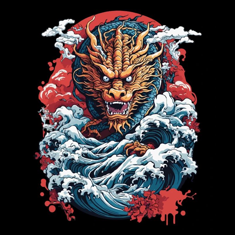 Japanischer Ukiyo-E Kunststil Drache Retro Design