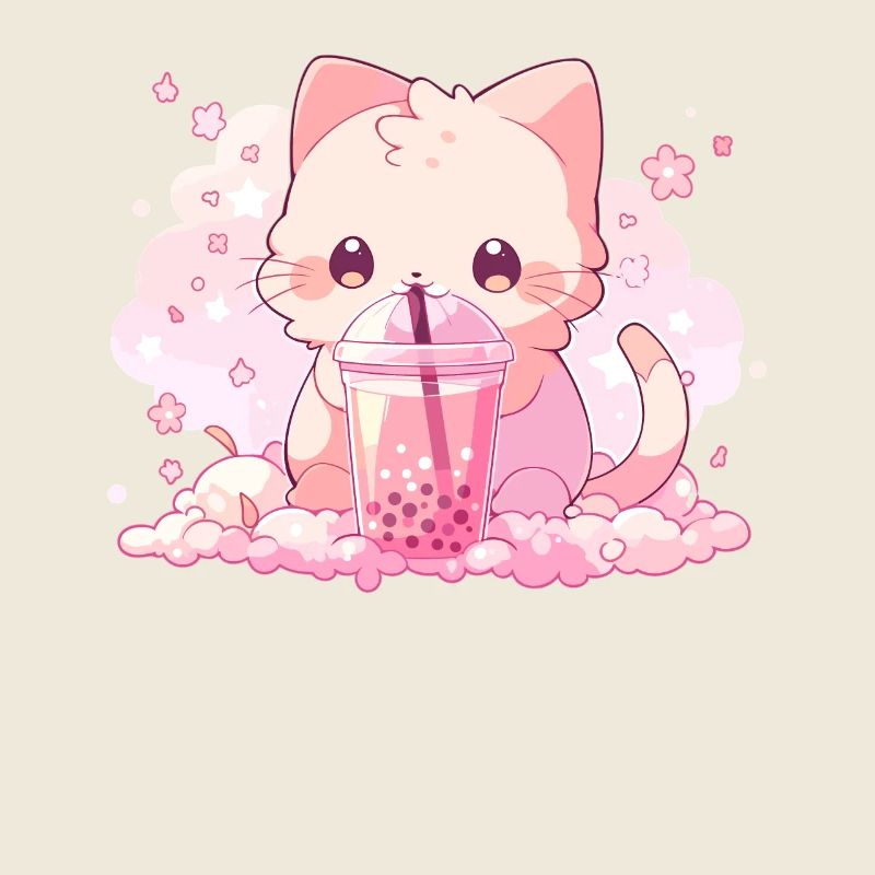 Kawaii Katze trinkt Boba Bubble Tea Chibi