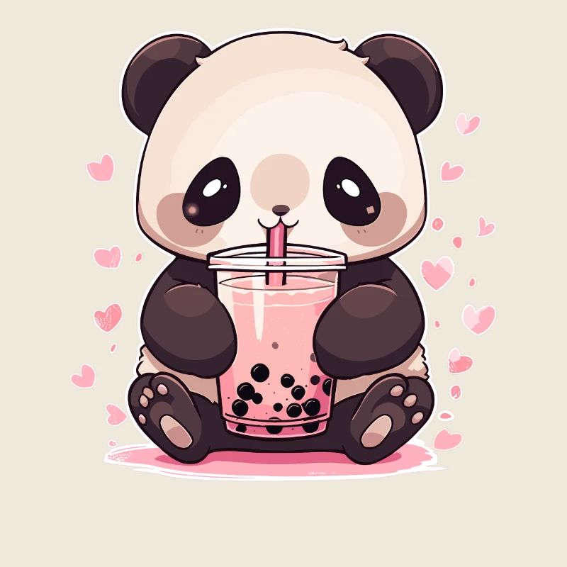 Kawaii Panda boit Boba Bubble Tea Chibi