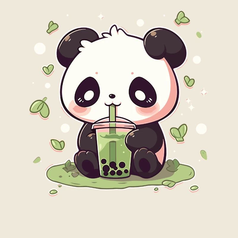 Kawaii Panda boit Boba Bubble Tea Chibi