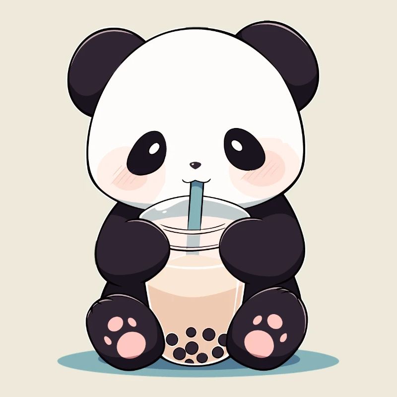 Kawaii Panda boit Boba Bubble Tea Chibi